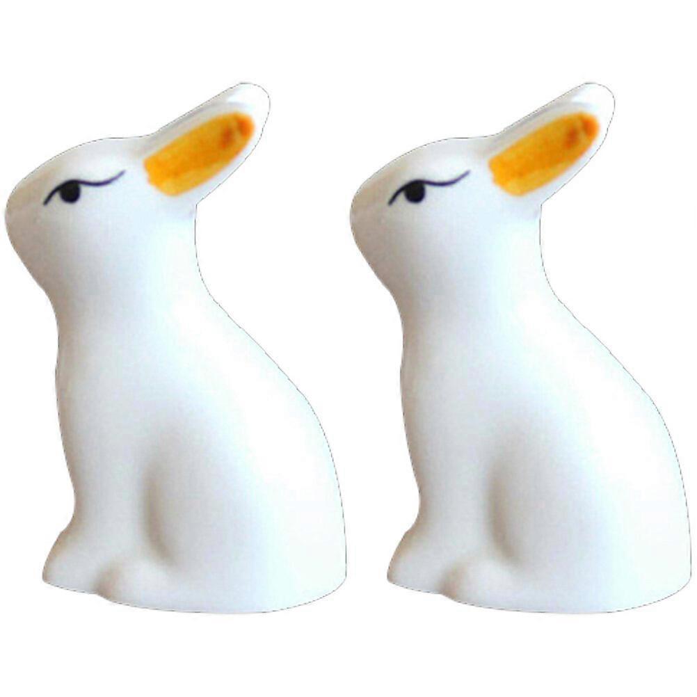 2pcs Ceramic Rabbit Craft Adorable Bunny Decor Small Rabbit Statue Flowerpot Small Rabbit