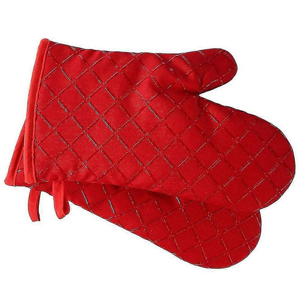2 Pcs Soft Cotton Lining Kitchen Oven Gloves Red