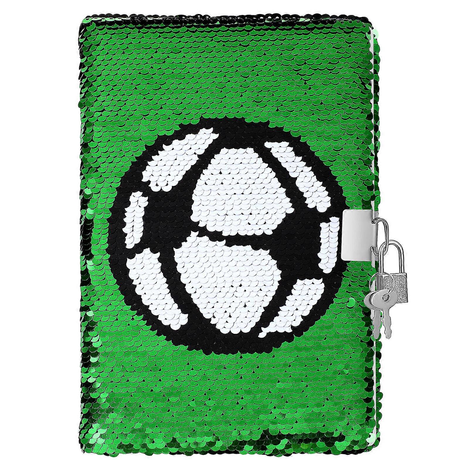 Sequin Notebook Reversible Football Pattern Notebook with Lock and Keys Diary Journal Travel Notebook Diary for Kids and Adults