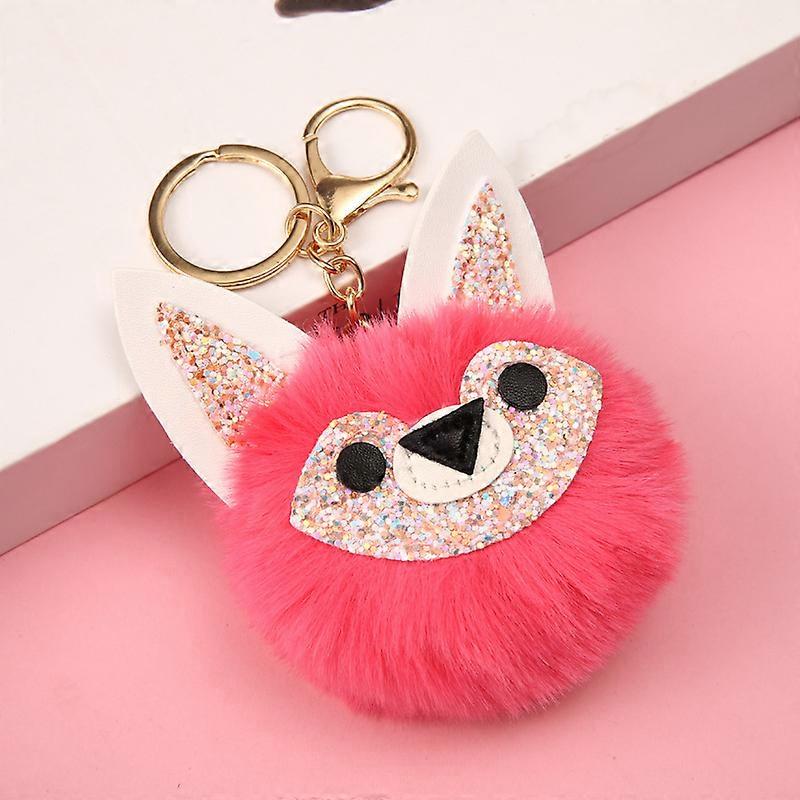Ball Keychain with Sequined Fox Head Keyring,Car ornaments Bag