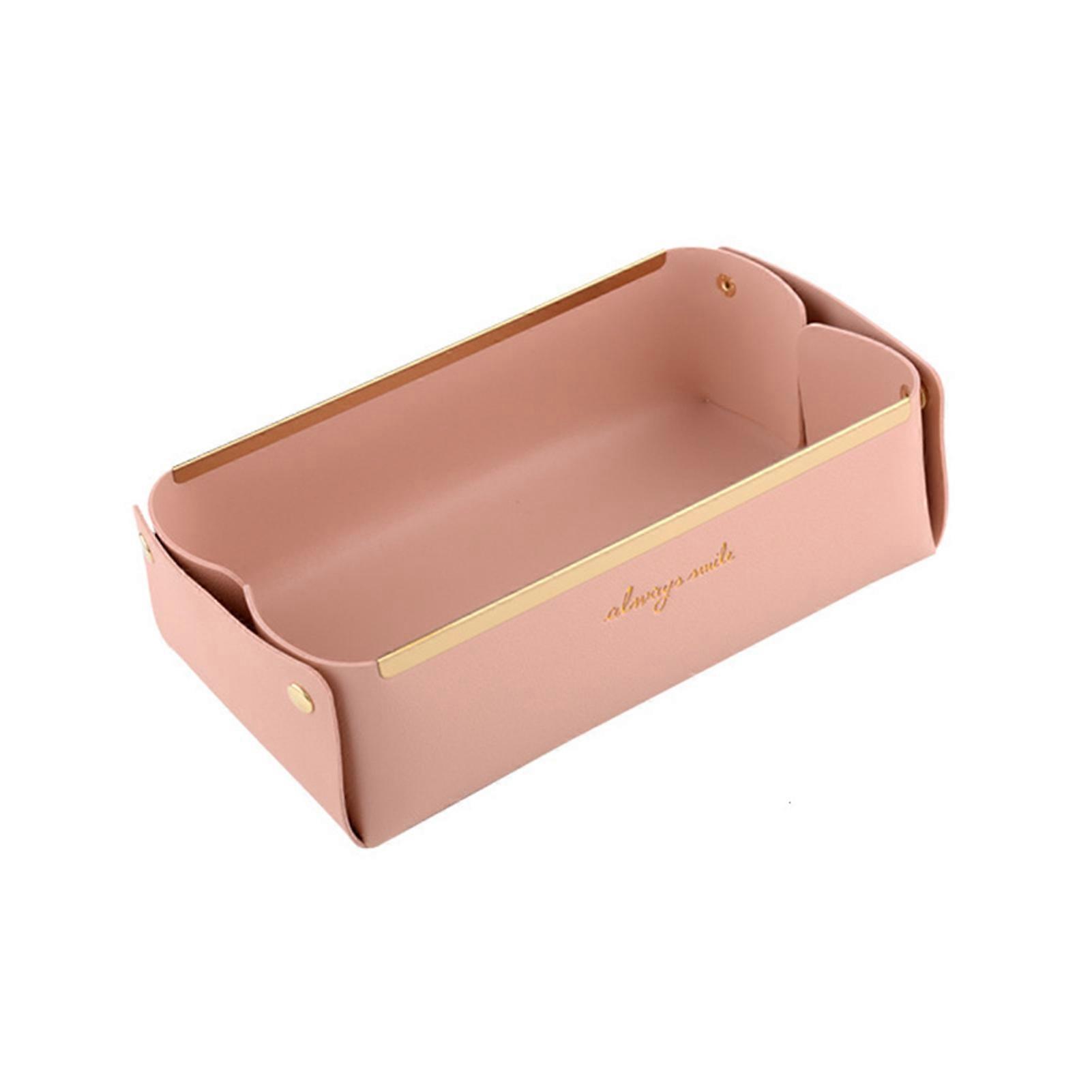 Storage Tray Collapsible Easy to Assemble Faux Leather Large Capacity Sundries Organizer Box for Desktop