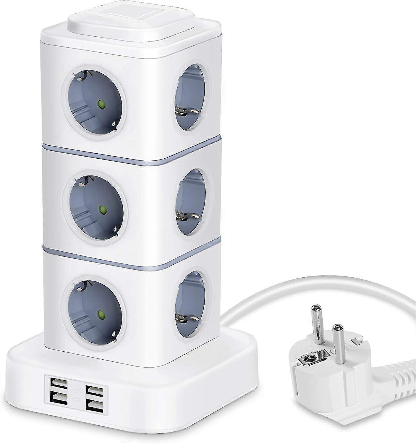 Vertical Power Strip, 12 Power Strip Outlets With 4 Usb Ports, Vertical Power Strip With Surge Protector For Home Office, 3m Extension Cord (2500w/10a