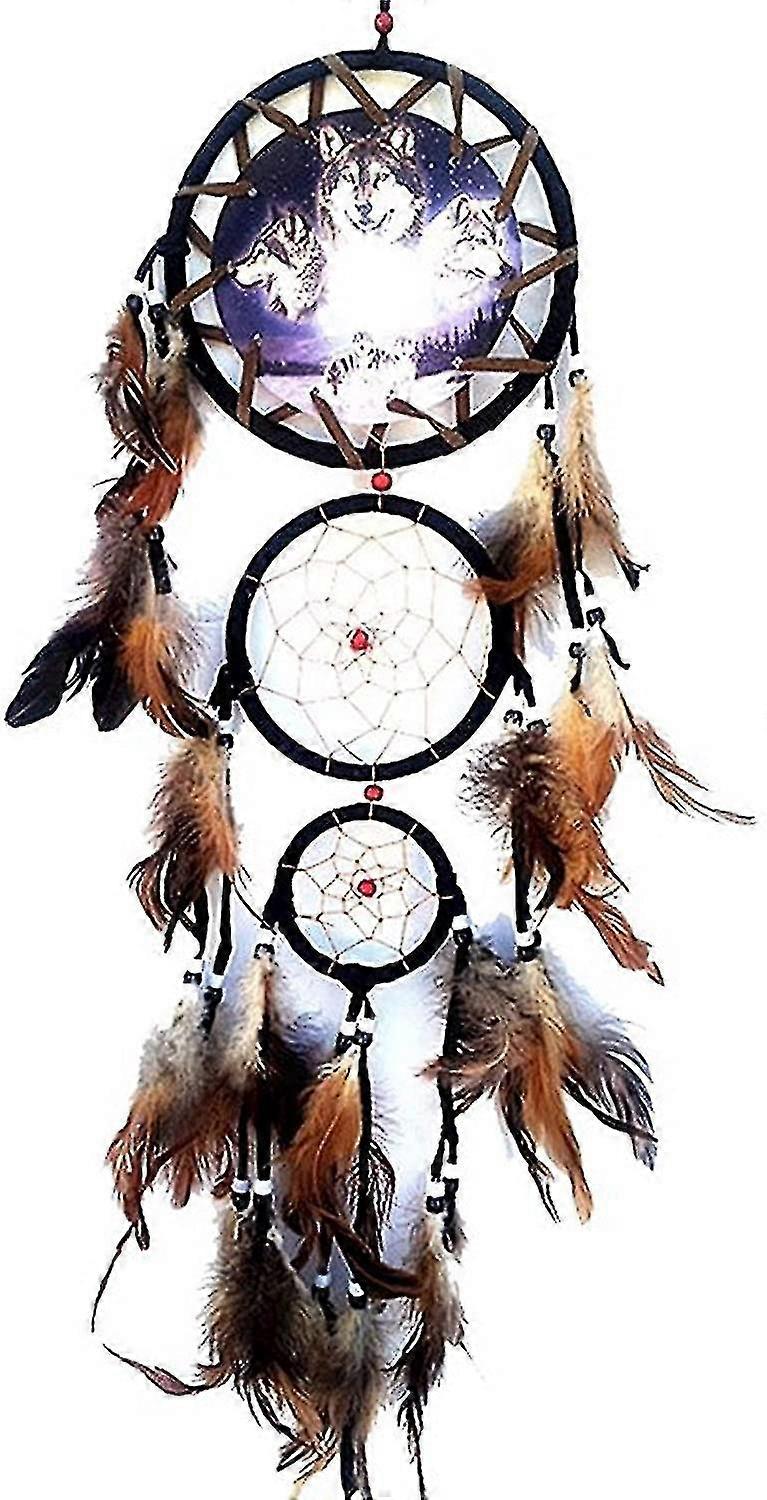 Large Protective Wolf Dreamcatcher With Feathers