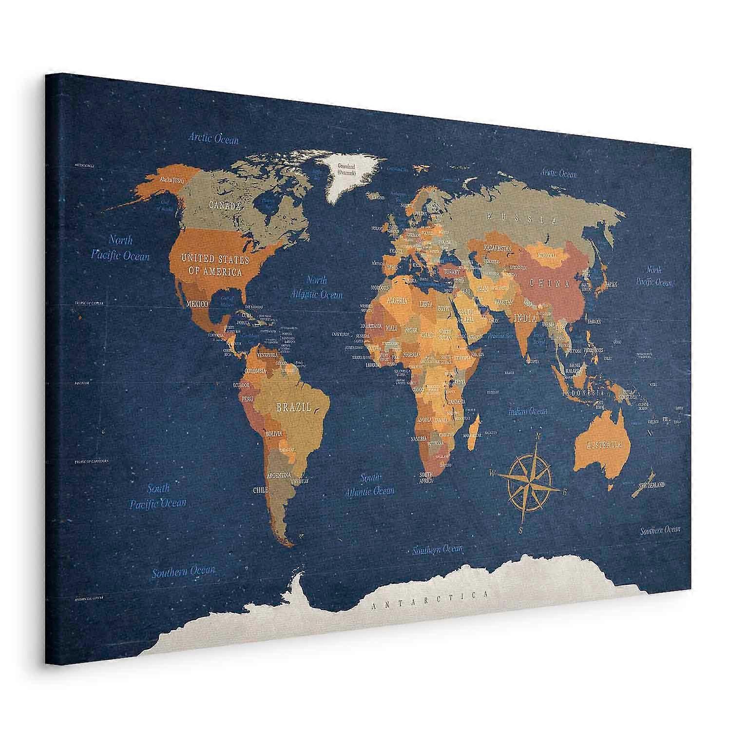 Canvas Print - World Map: Ink Oceans