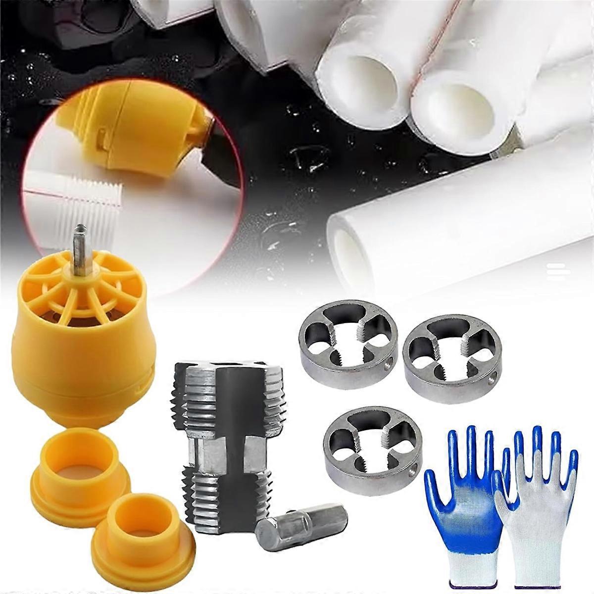 Electric Drill Compatible PVC Pipe Threader Kit with Various Die Sizes, PVC Thread Maker Tool for Electric Drill