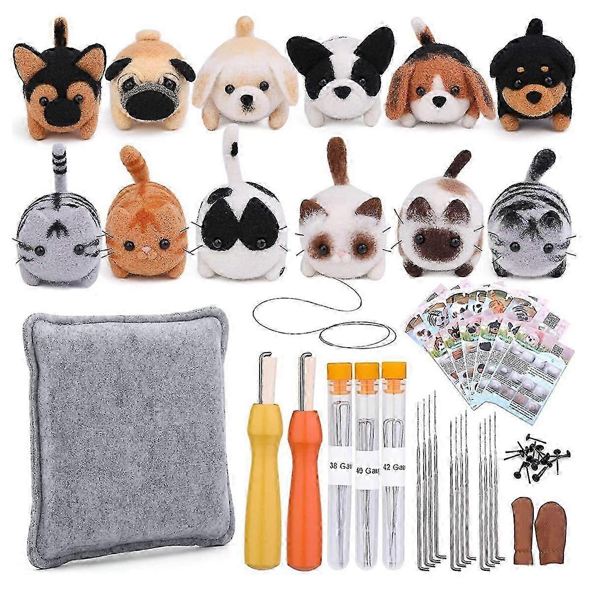 Needle Felting Kit,12 Pcs Doll Wool Needle Felting Beginner Kit With Instruction,felting Foam Mat A