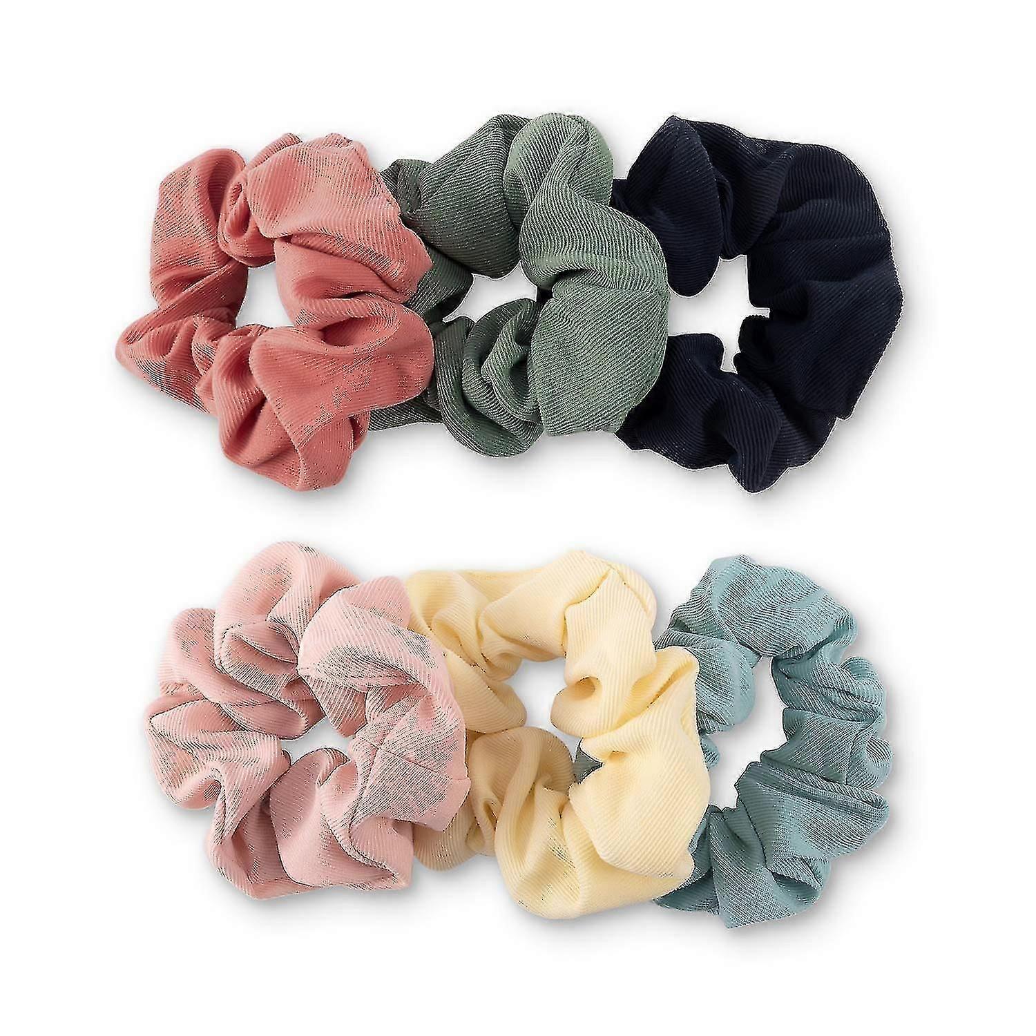 6 Pcs Fashion Solid Colors Fabric Elastic Hair Scrunes Good For Girls Women Wrap Simple Ponytail Decoration Bun And Dance Competition Hairstyle.