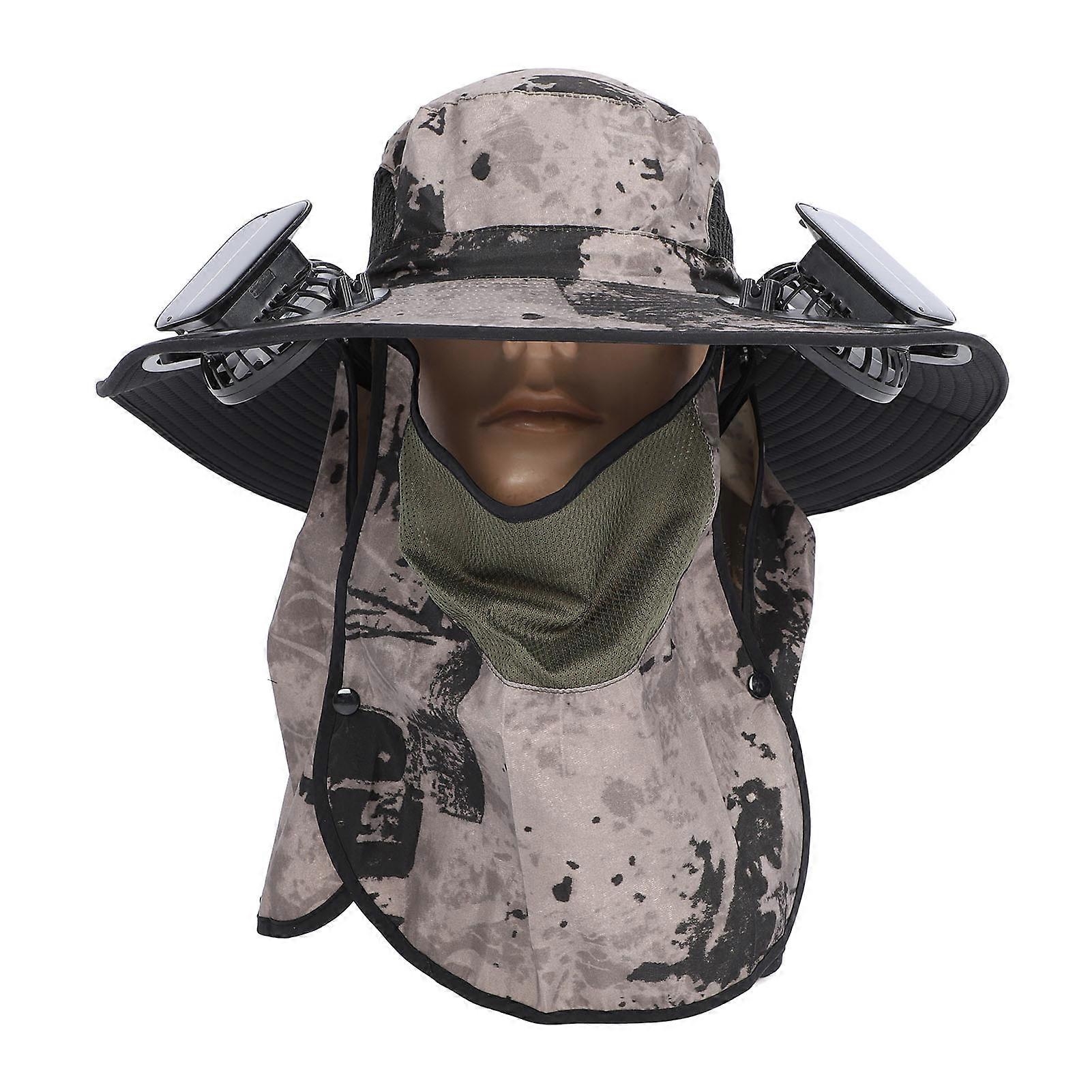 Chapeau à ventilateur solaire à large bord, idéal pour la pêche en extérieur, protection solaire, séchage rapide, port USB, kaki