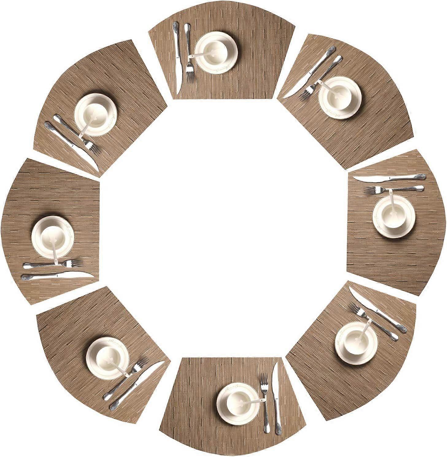 Round Table Placemats Wedge Placemats Set of 8 Woven Vinyl Curved Table Mats Washable