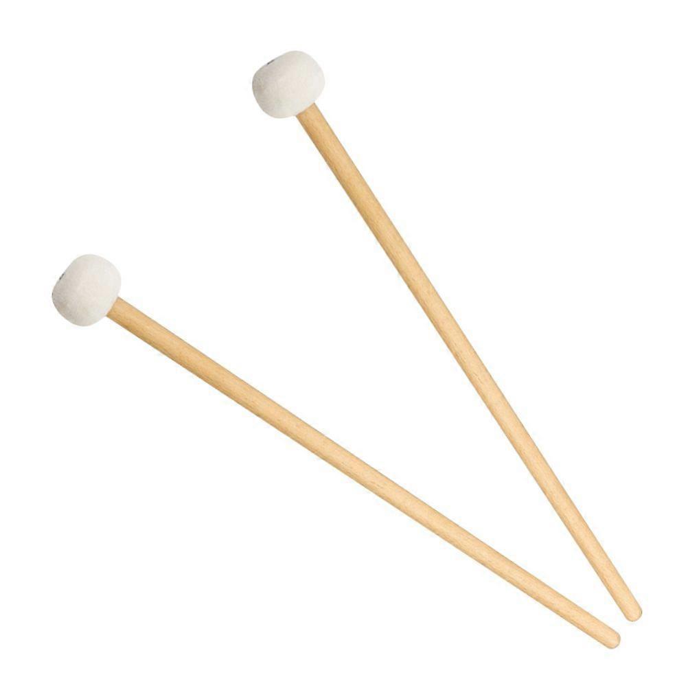 1 Pair Timpani Mallets Sticks Felt Head Drum Sticks Mallets with Wood Handle Musical Percussion (White)