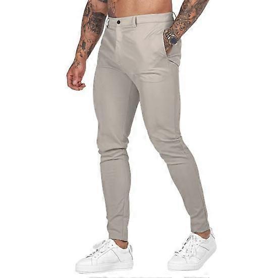Men Pants Slim Fit Solid Color Ankle Length Soft Breathable Mid Waist Button Zipper Closure Men Commuting Daily Trousers