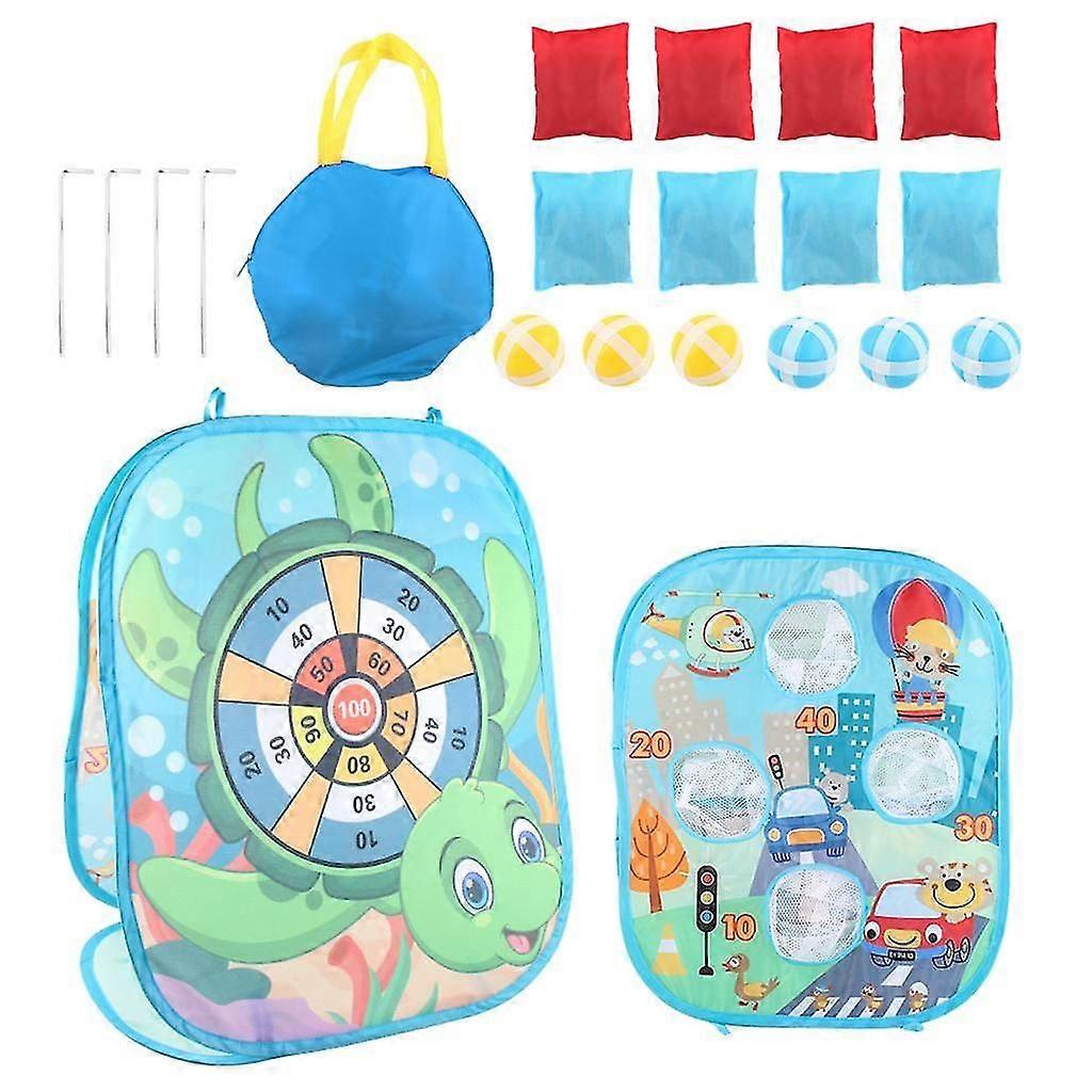 Sand Bag Toss Game Corn Holes Gift Folding Double Sided Cornhole Board Yard blue