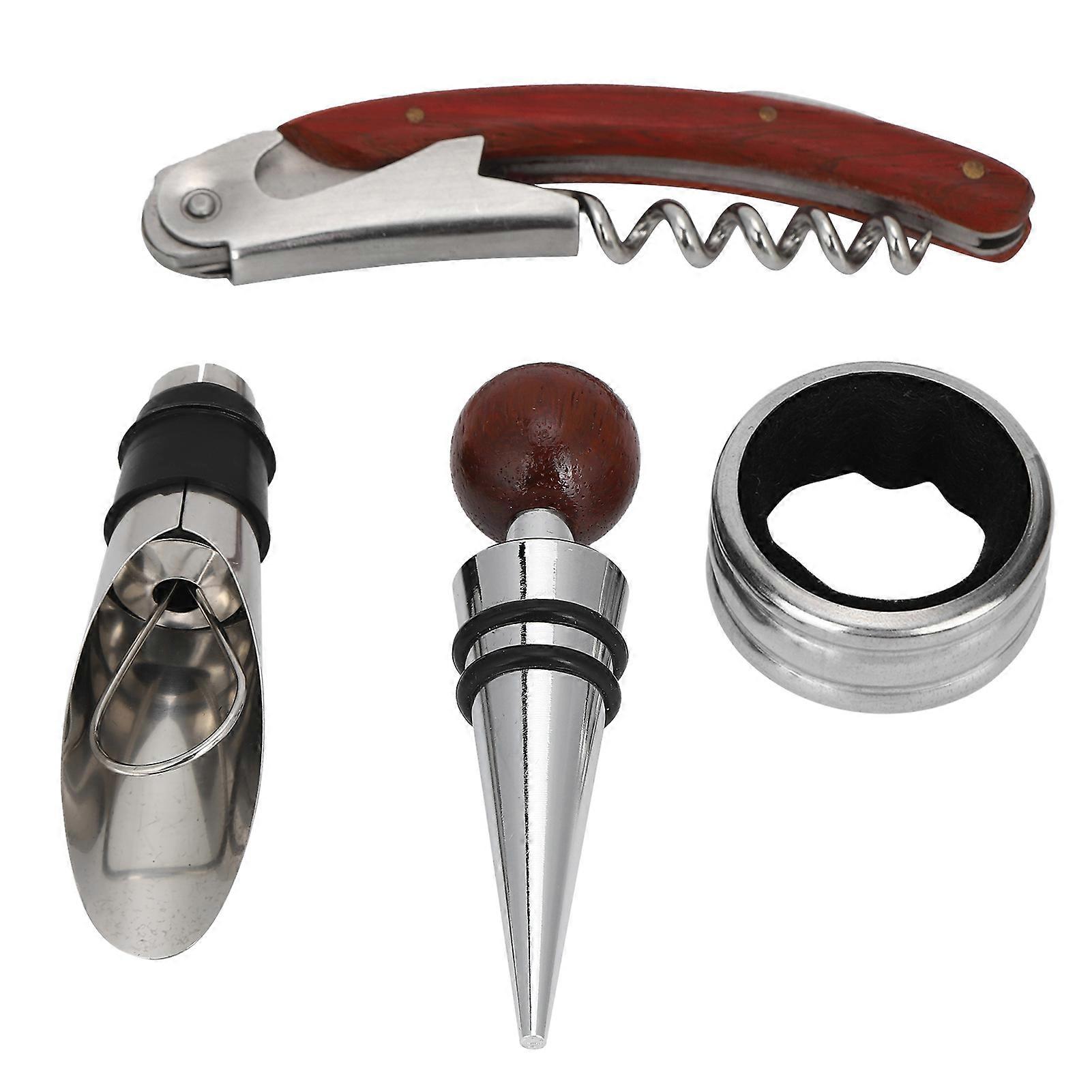 4Pcs Multifunctional Wine Bottle Opener Kit with Corkscrew and Stopper