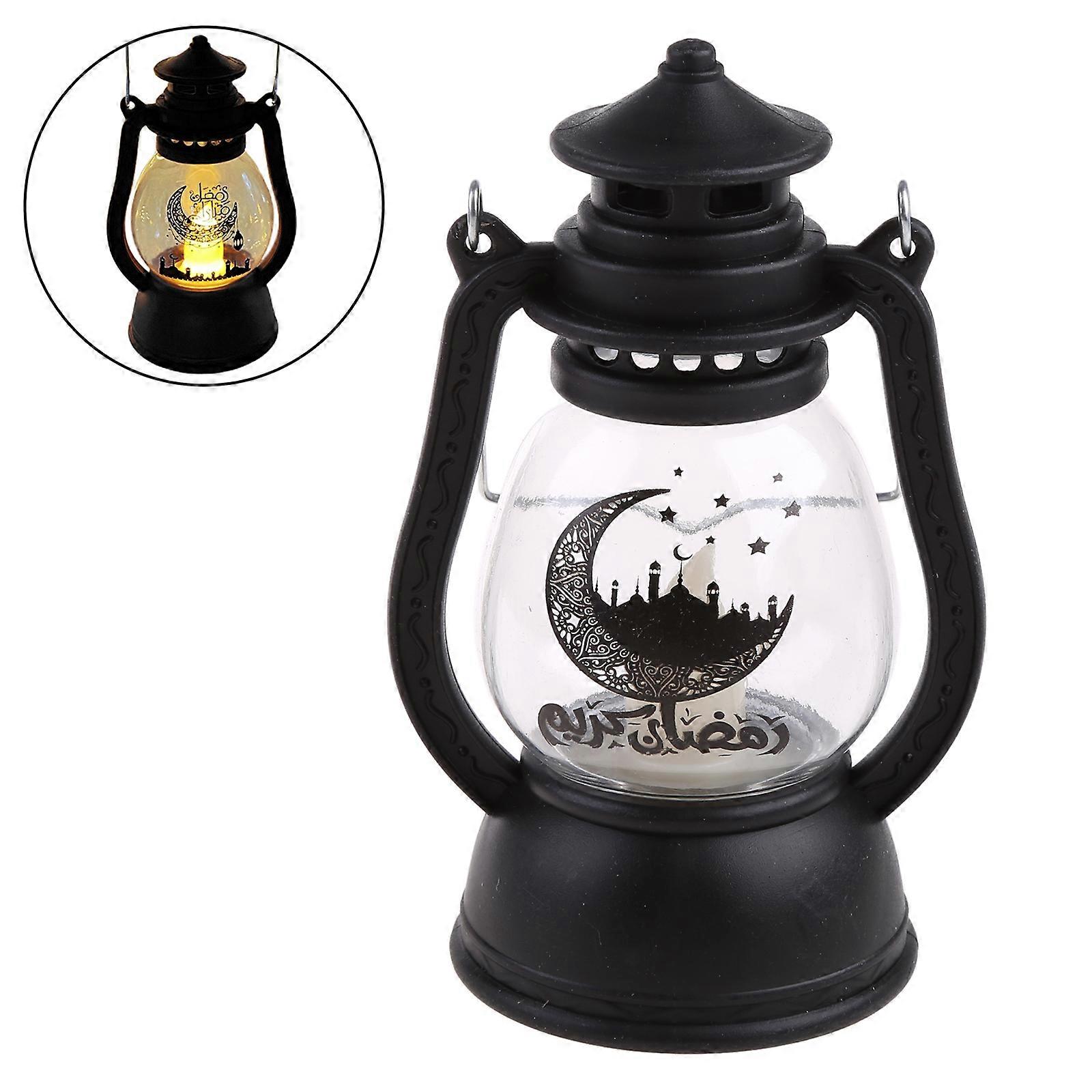 العيد أدى ضوء خمر نمط فانوس الرياح الإلكترونية مصباح ليلي محمول للإسلاميين المسلمين رمضان حزب الديكور الأسود