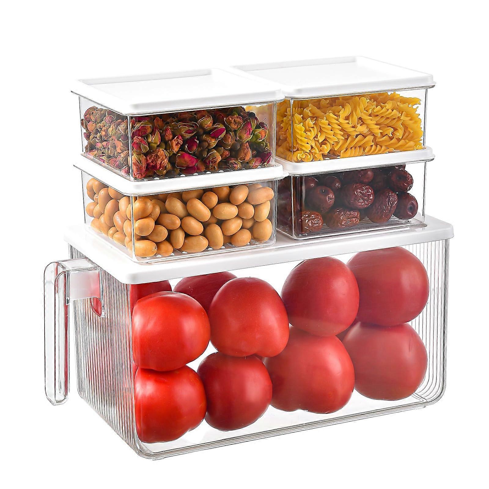 5 pack clear fridge organizers with lids & handles stackable food storage bins for pantry & kitchen cabinet