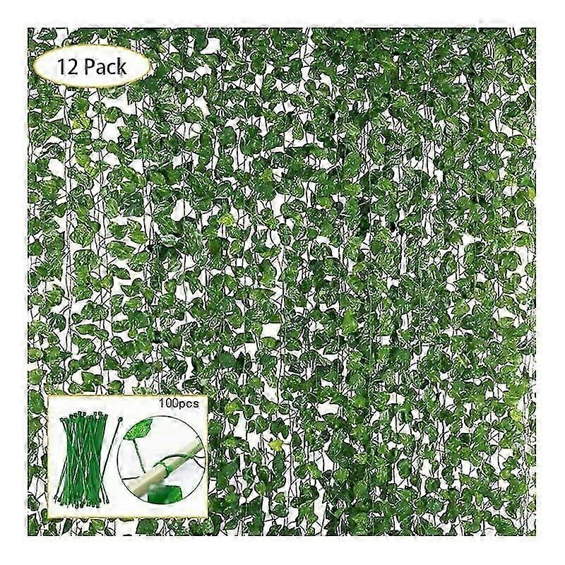 12-Piece Artificial Green Leaves for Ceiling or Wall Decoration