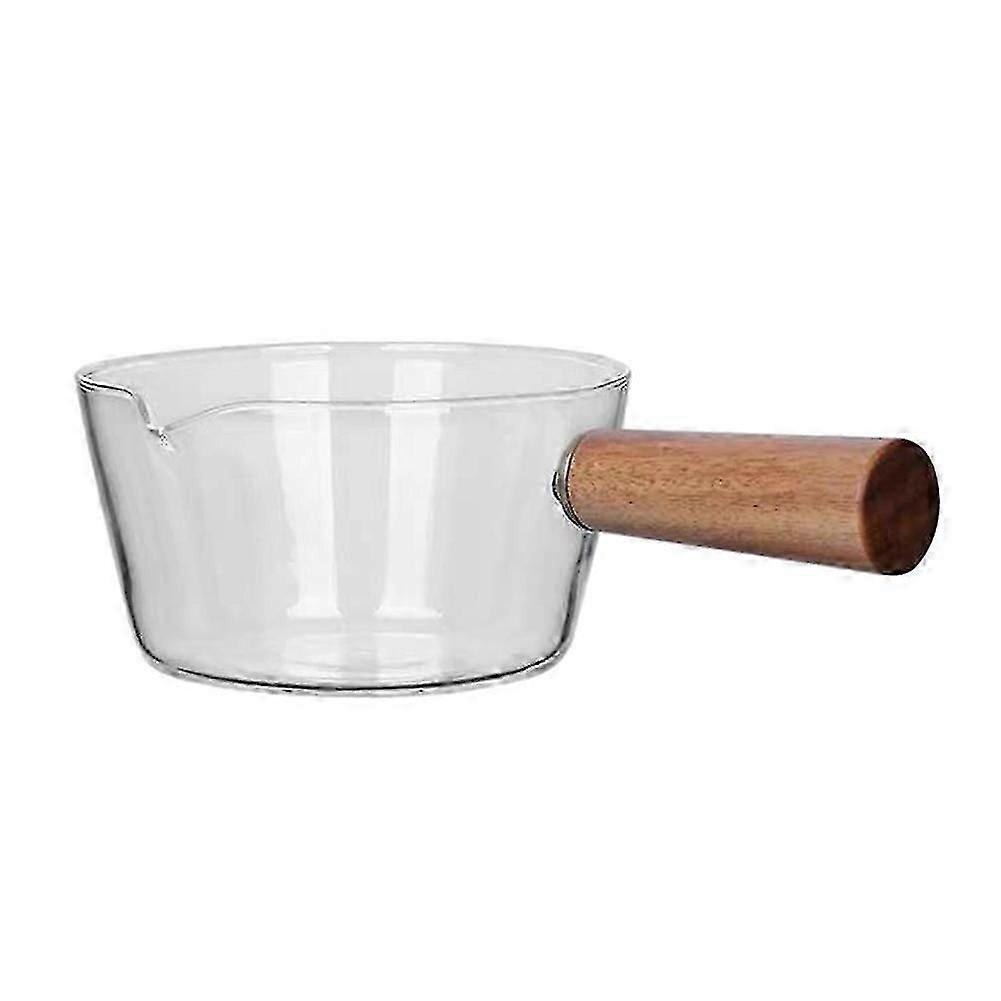 600ml Pot en verre avec poignée en bois Cuisson Chauffage Lait Soupe Porridge Pot Ménage Open Fire Kitch