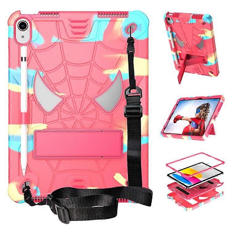 Protective Case Compatible For iPad 10.9 (2022) Anti-Fall Tablet Cover Spider Style PC Silicone Kickstand Shell with Strap