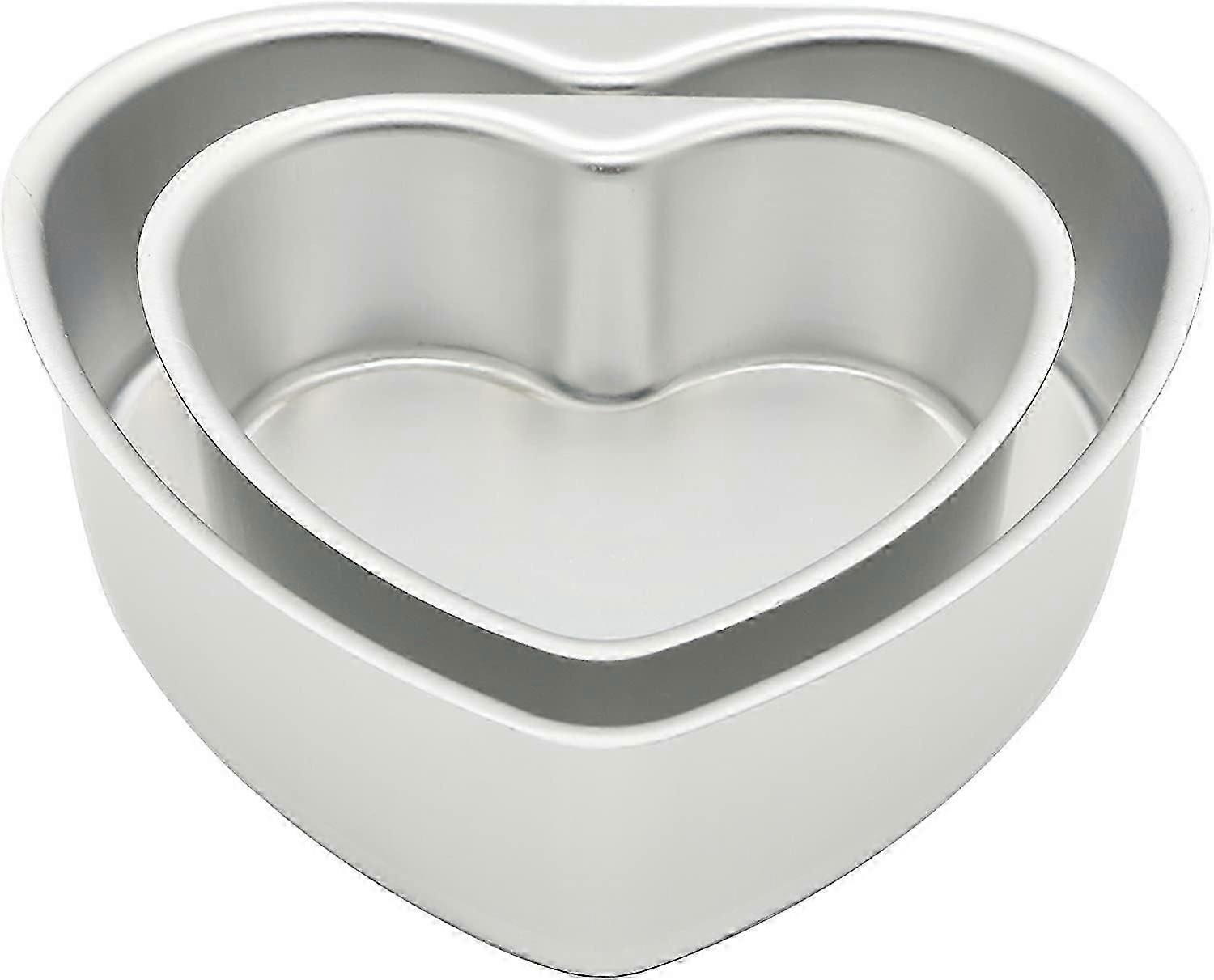 2PCS Cake Tin Set for Baking, 6 inch & 8 inch Non-Stick Heart Shape Aluminum Deep Cake Baking Pan Cake Mould Tin with Removable Bottom for Baking, Bak