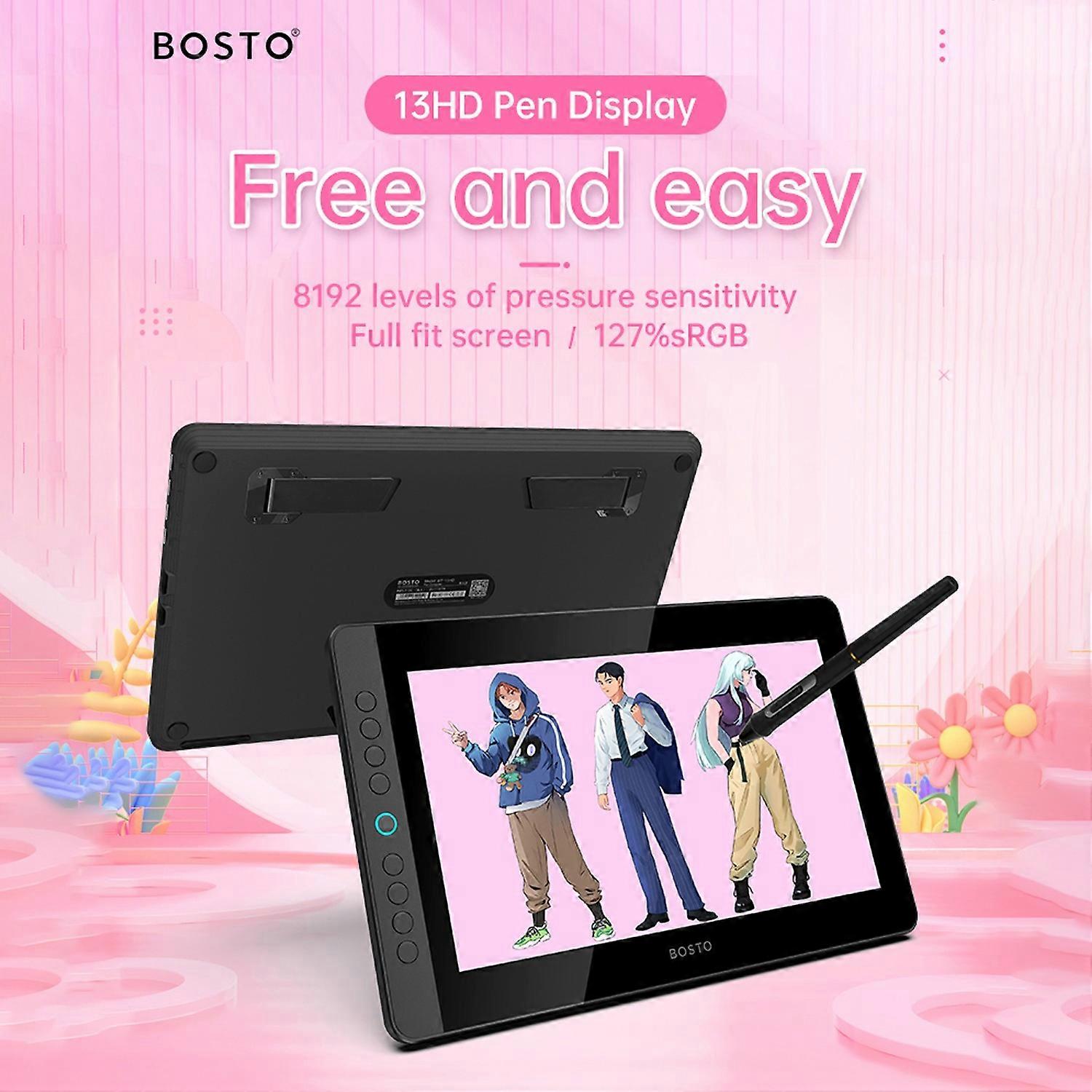 BOSTO BT-13HDK Portable Graphics Drawing Tablet 13.3 Inch H-IPS LED Screen Display Digital Art Drawi