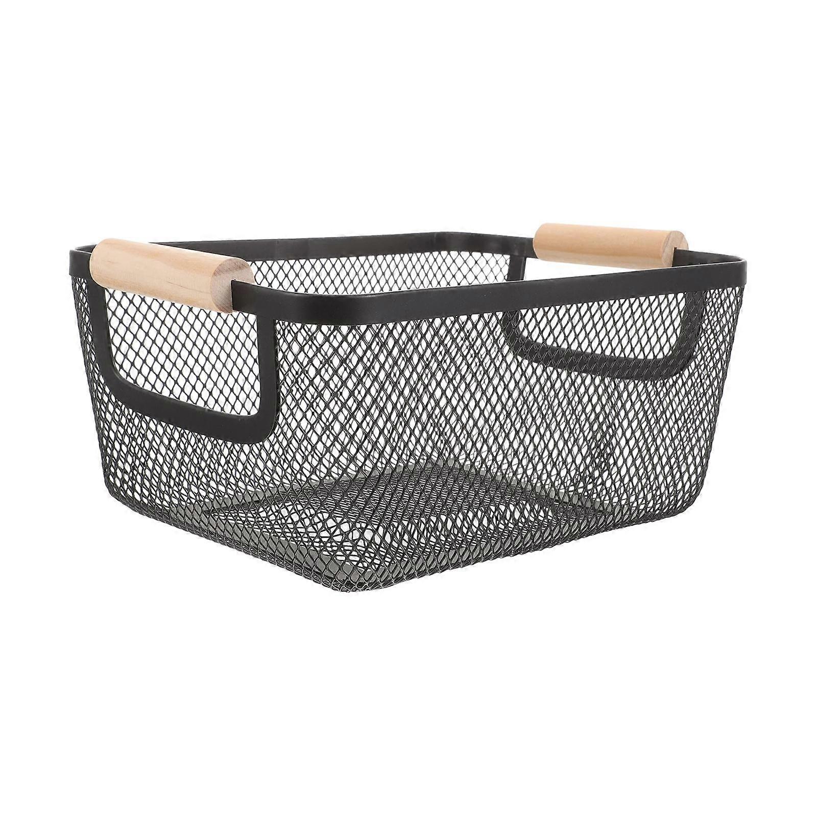 Metal Wire Bin Basket with Wooden Handle Container Multifunctional Kitchen
