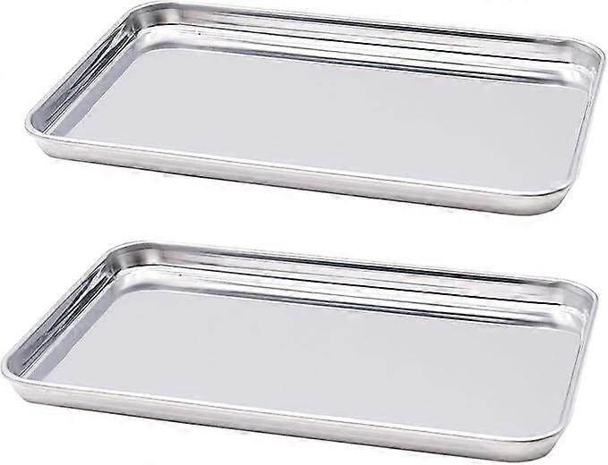 Pieces Baking Tray, Rectangular Stainless Steel Baking Tray Non-Stick Baking Tray for Chicken Wings Vegetables (26.5 x 20.5 x 2.5 cm)
