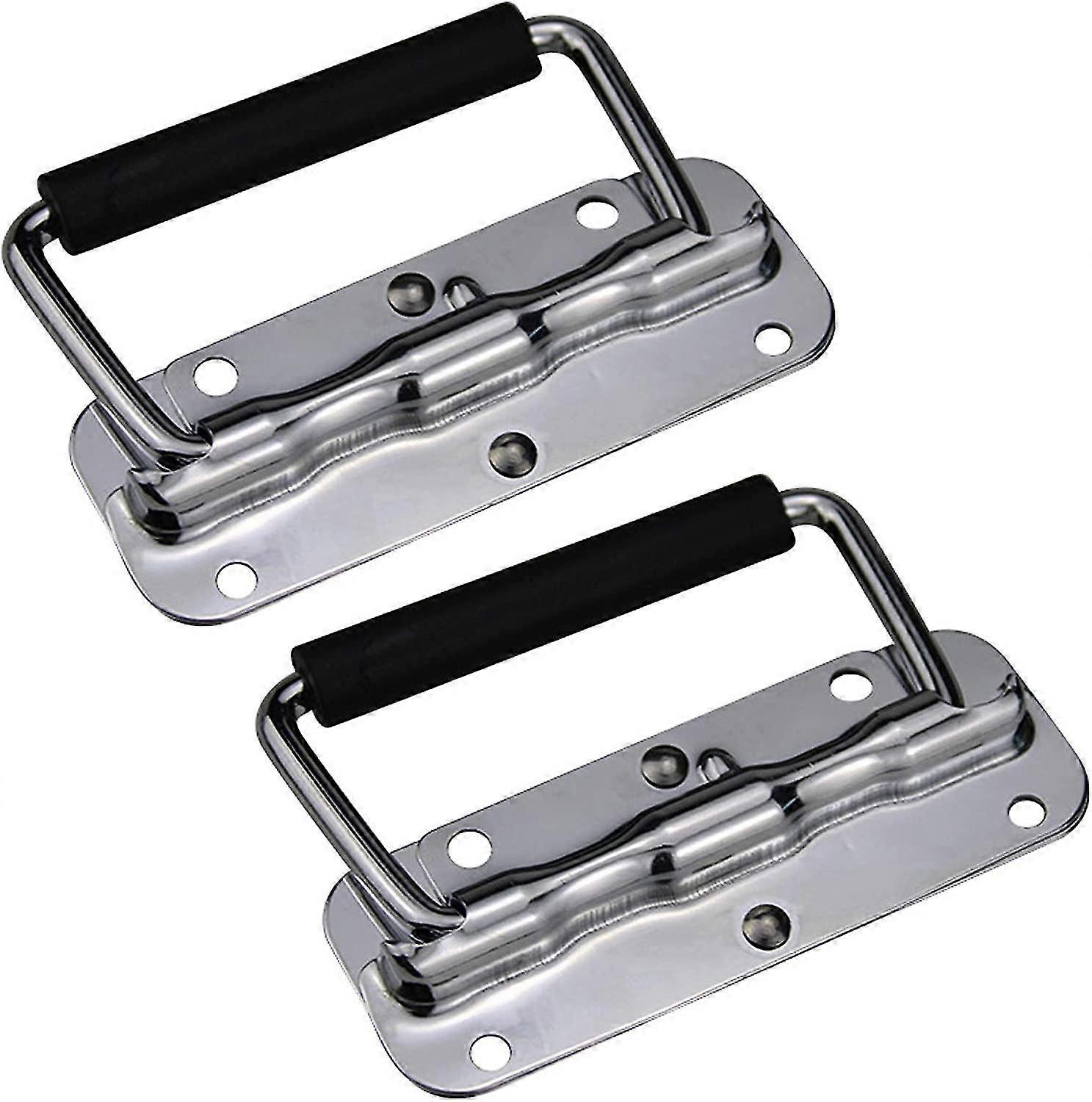 2 Pack Stainless Steel Handles Folding Spring Loaded Handle Metal Trunk Handle Carry Box Handle Tool