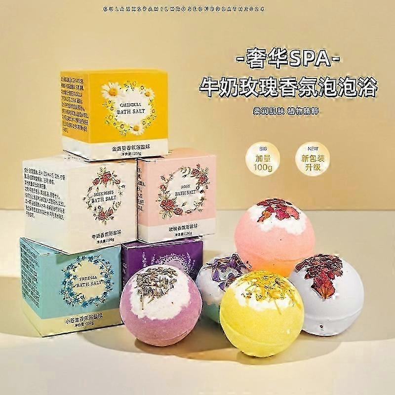 Dried Flower Bath Bombs Salt Balls,Rose/Calendula/Lavender/Ogura Orchid/Milk Extract Essential Oils,Moisturizing Dry Skin,Fizzy Spa,Relaxation,Self Ca