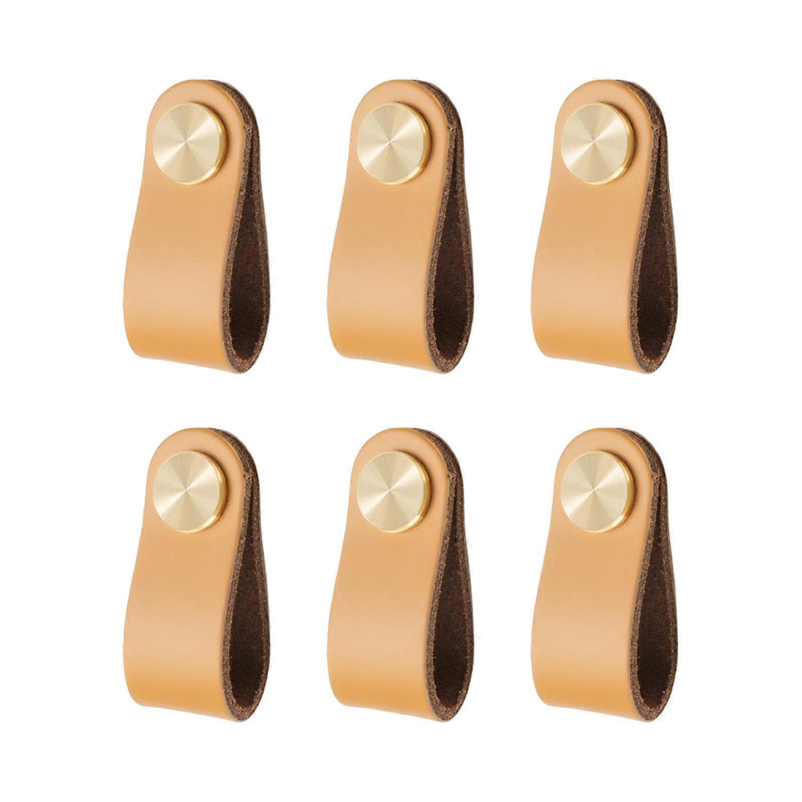 6Pcs Leather Drawer Pull, Door Handle, Single Hole Furniture Hardware Pulls for
