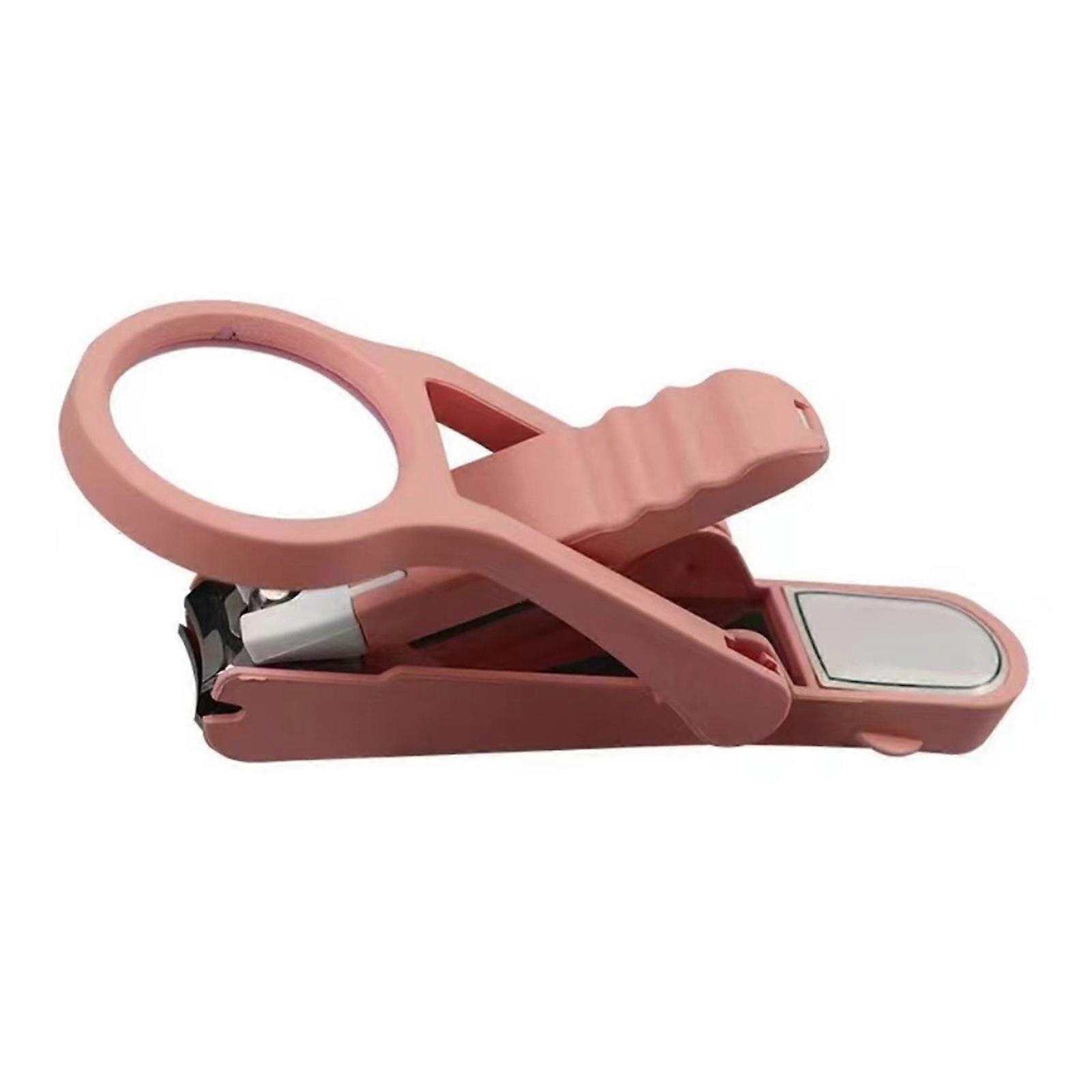Ergonomic Nail Trimmer with Adjustable Magnifier Lens and Splash Guard for Precise Grooming Large Nail Clippers Cutter Pink