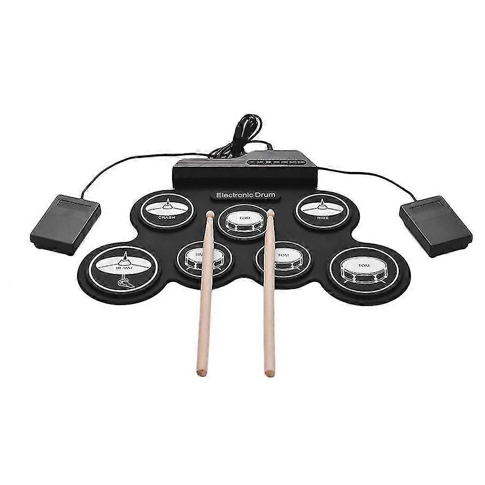 7 Pads Electric Drum Set ,portable Roll Up Drum Kit With Drum Pedals Drum Sticks, Gift For Kids Adu