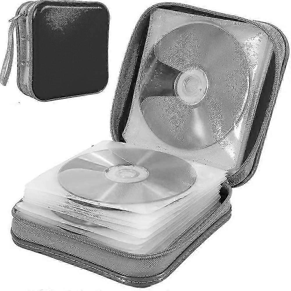 40-capacity Cd Case, Hard Plastic Dvd Case, Portable Zippered Cd Case Holderblack