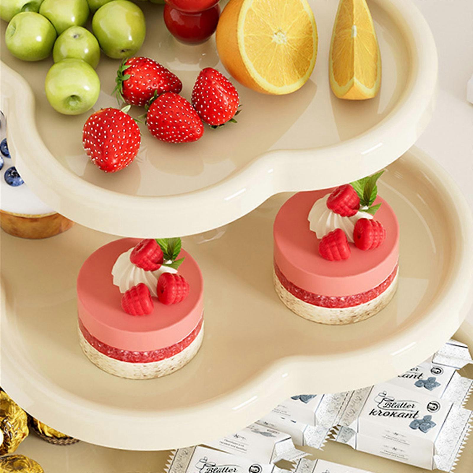 Coffee Table Display Shelf Multi-storey Snacks Storage Rack for Living Room and Study Functional Cupcake Serving Stand  Cream white