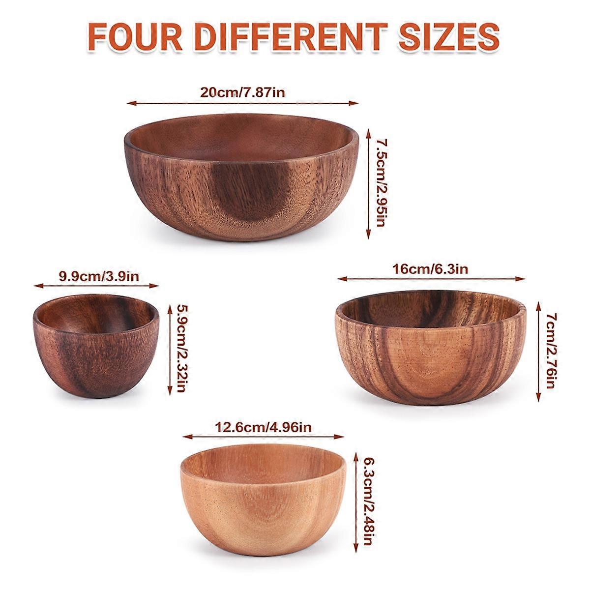Natural Handmade Solid Wooden Bowl, Round Dining Room Bowl 16x7cm