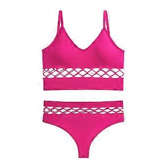Damen Solid 2 Stück Dessous Aushöhlen BH und Höschen Sets Unterwäsche Push Up Dessous Set Sommer Sport Unterwäsche Weiß