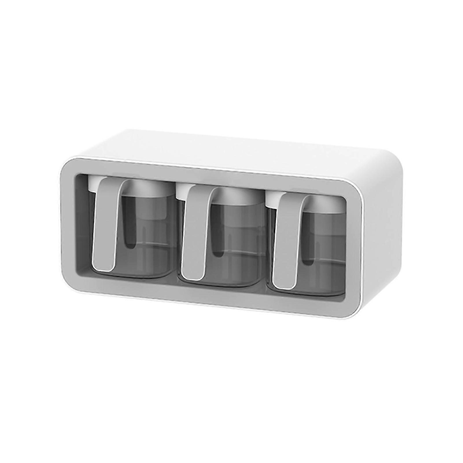 Seasoning Box Wall Mount Multi Grid Seasoning Container Set Kitchen Seasoning Jar Combination Set 3 Container Gray with 3 Spoons