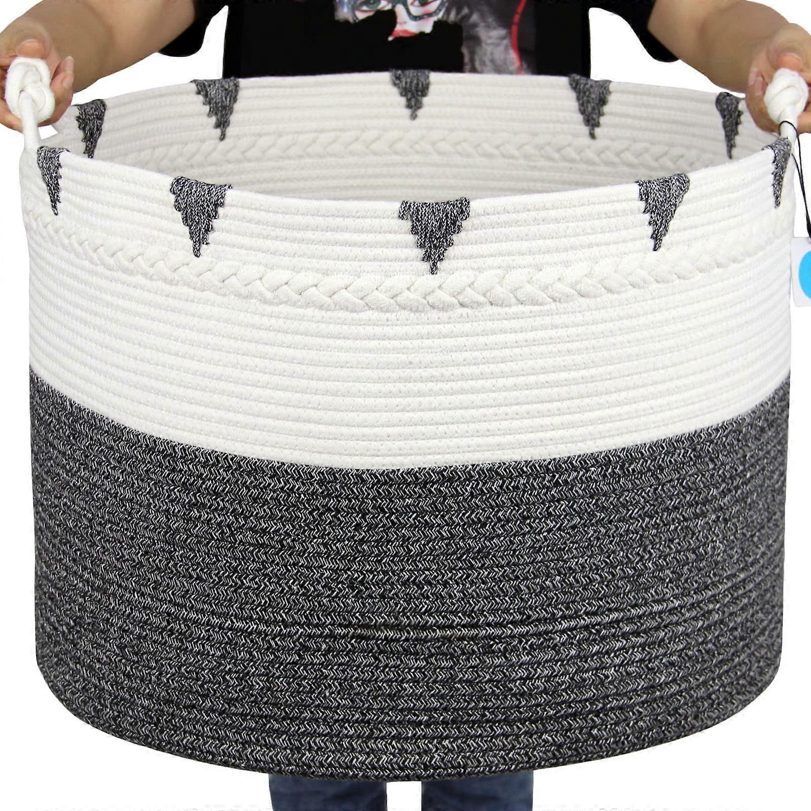 Large Boho Woven XXL Round Foldable Decorative Blanket Basket for Livingroom Rope Hamper 22"x16"