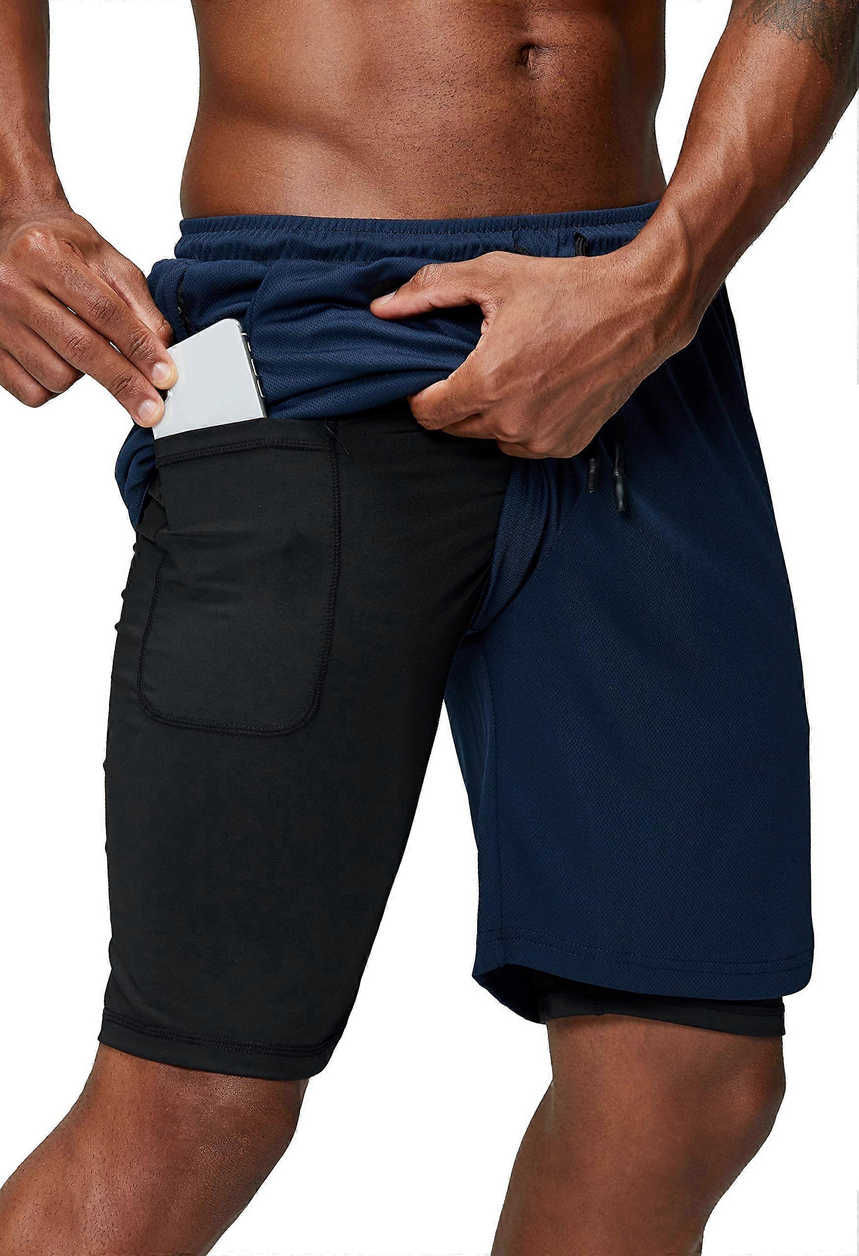 Men's 2 in 1 Running Shorts Quick Dry Gym Workout Shorts with Phone Pocket Lightweight Breathable Fabric Size M-XXL