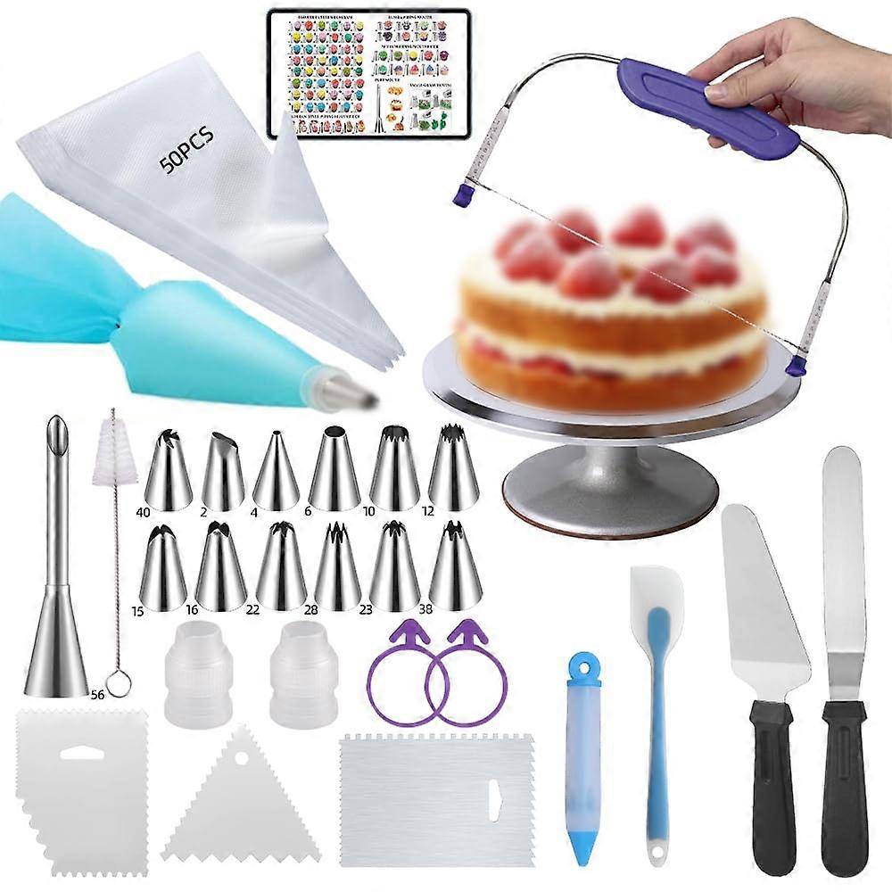 Cake Vehicles 78 Piece Cake Decoration Set with Aluminum Alloy Rotation Table and 3 Stainless Steel Ice Scrapers for Baking