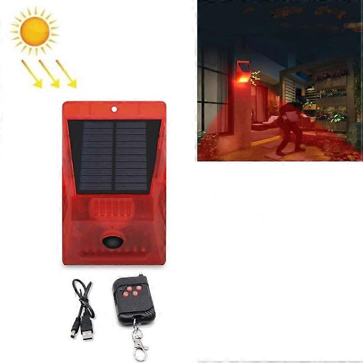 129dB Solar Alarm Light Human Body Induction Remote Control Alarm Farm Anti-theft Drive Object Sound and Light Alarm Light N911C English