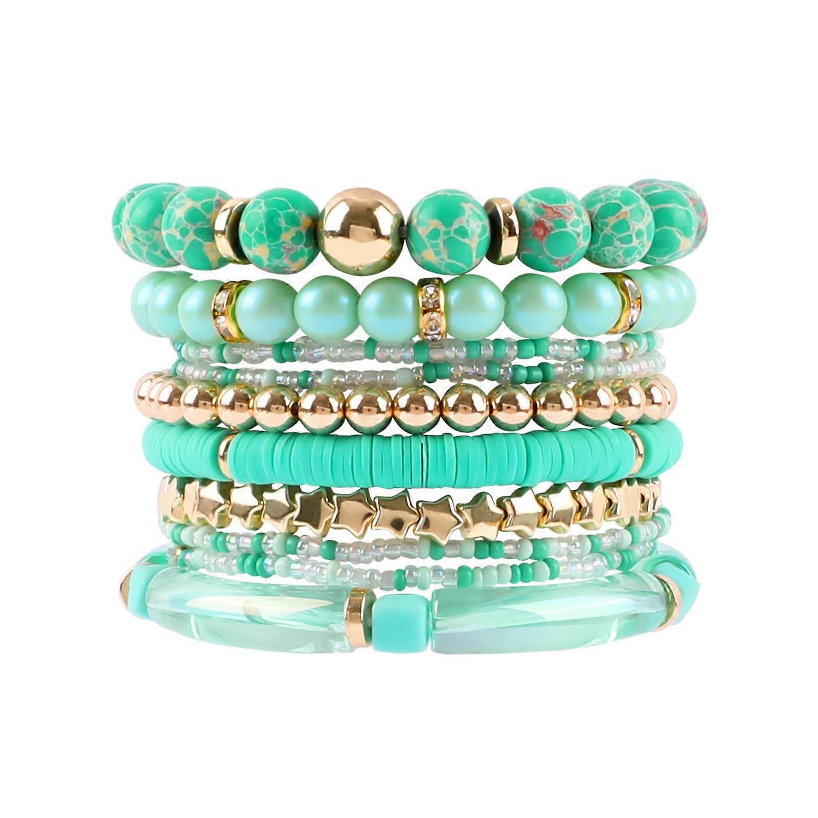 Natural Stone Bead Bracelets for Women, Stacking Stretch Beads with Tassel, Boho Chic Design, Adjustable Size