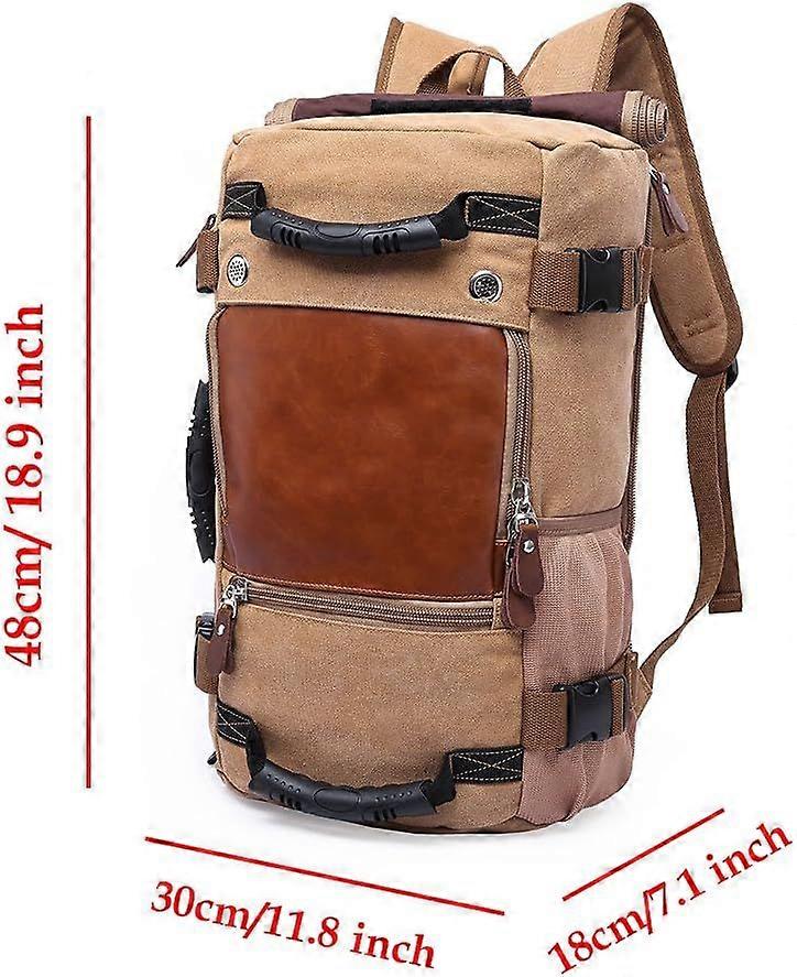 Khaki Canvas Hiking Backpack - Large Capacity Laptop Rucksack