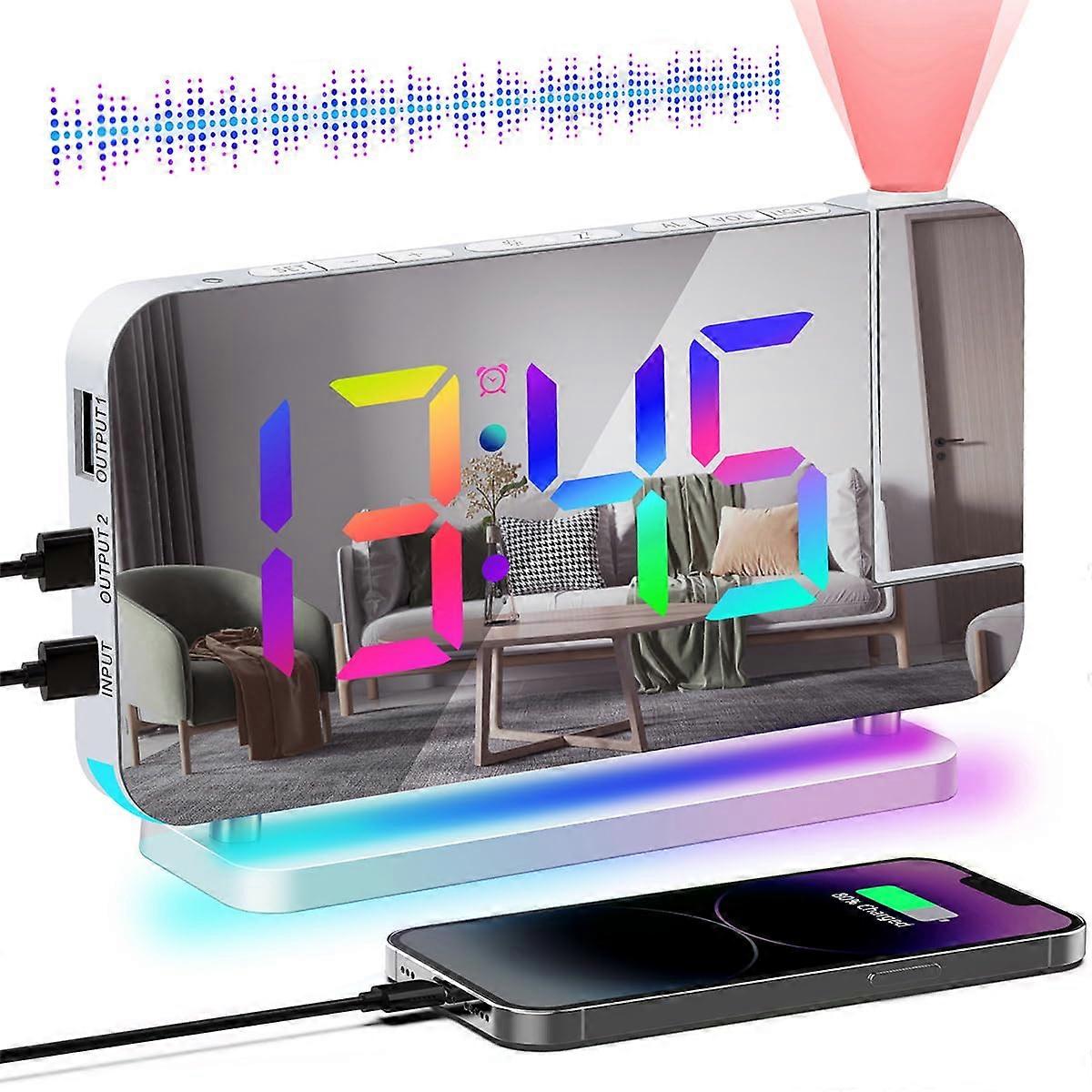 Projection Alarm Clock for Bedroom Ceiling,RGB Digital Clocks with 10 Colors RGB Night Light