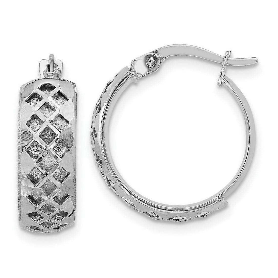 14Kホワイトゴールドポリッシュとブラッシュドファンシーフープピアス19x18mm幅6mm厚フープピアス女性用