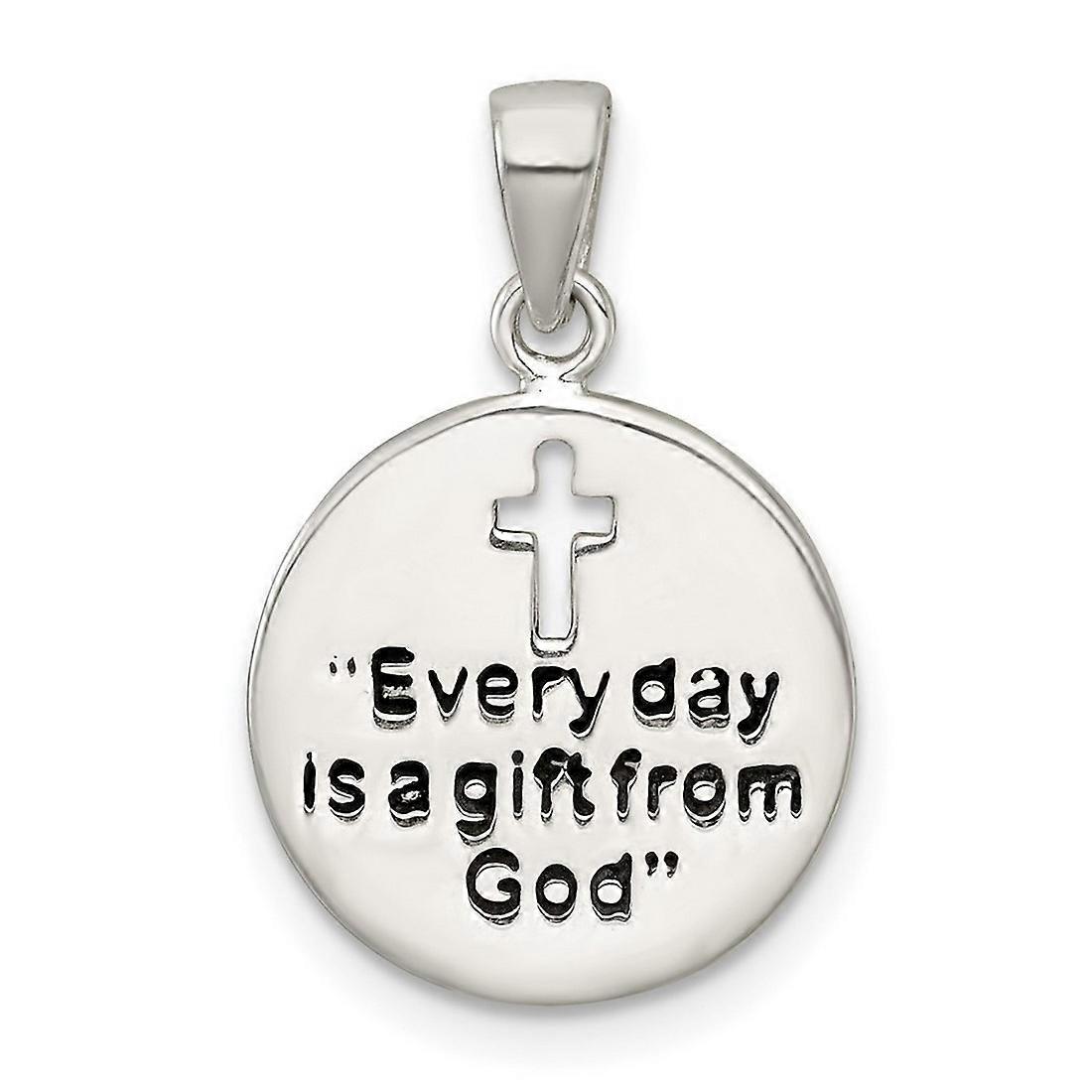 14.8mm 925 Sterling Silver Polished Enamel Gift From God Religious Faith Cross Disc Pendant Necklace-Pendant for Women
