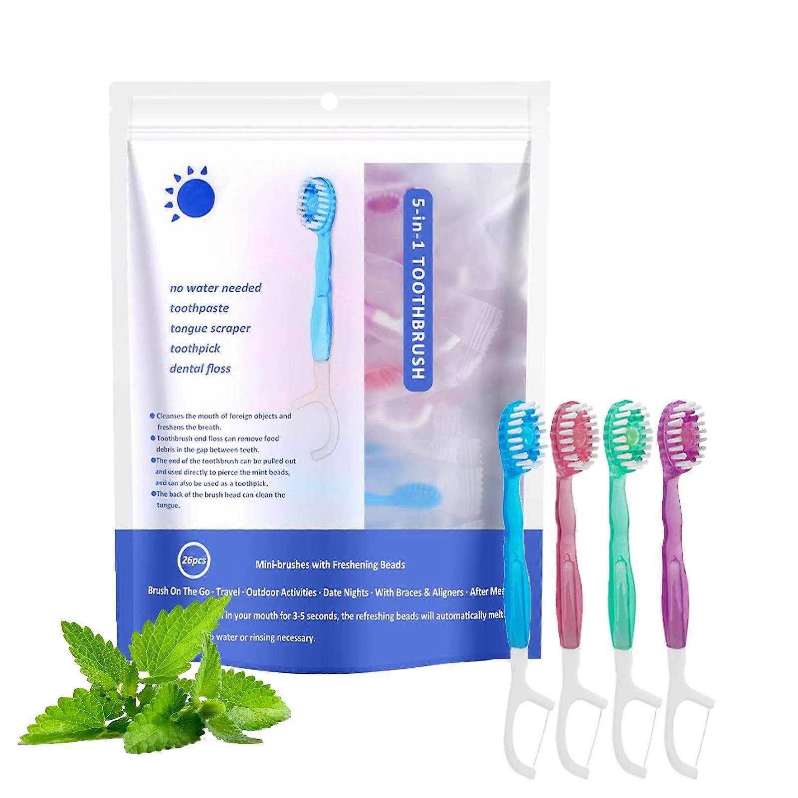5 in 1 Mini Toothbrush  Floss  Tongue Scraper  Toothpick Set, Disposable with Toothpaste,