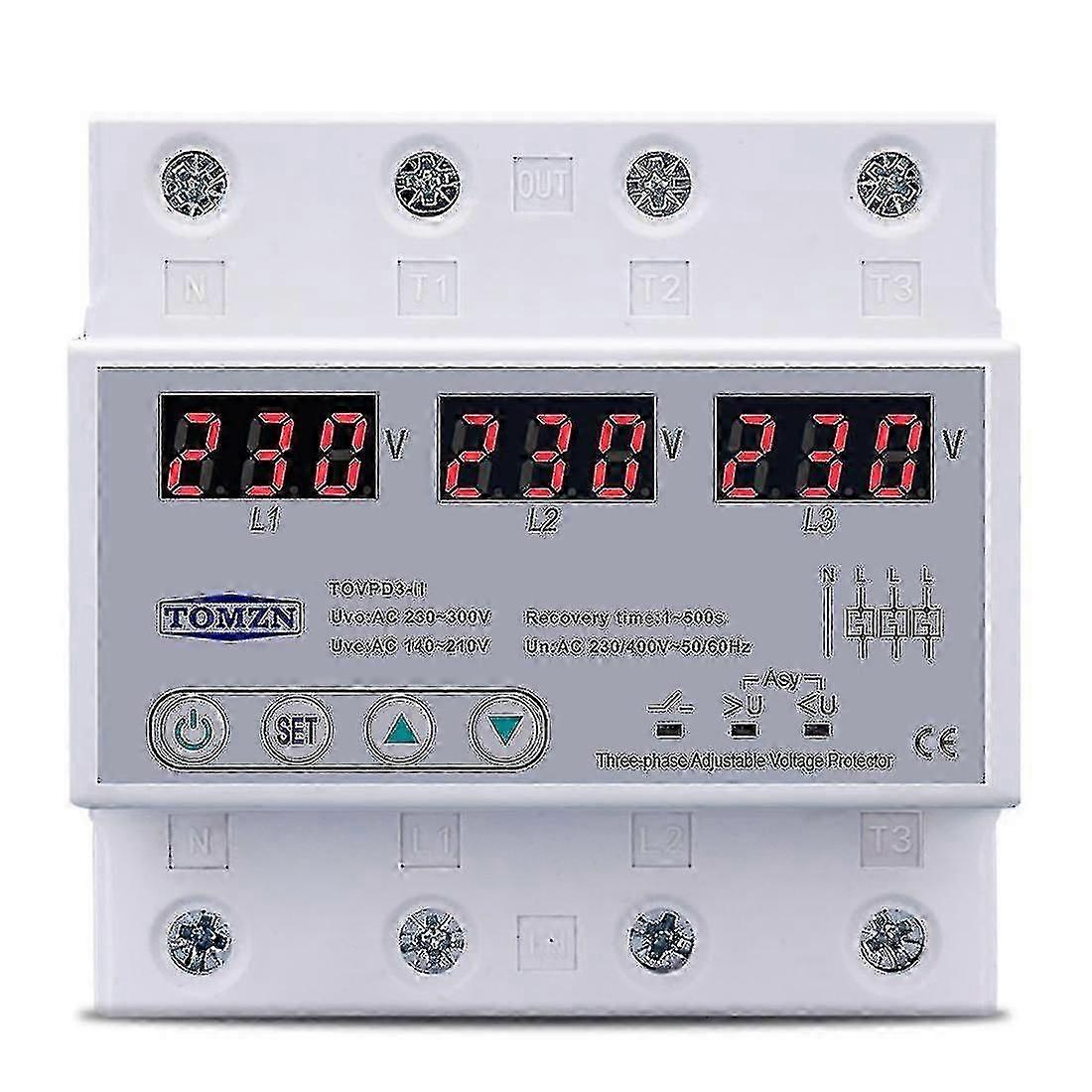 Tomzn Three Phase Adjustable Over And Under Voltage Protector Automatic Recovery Protective Device -q