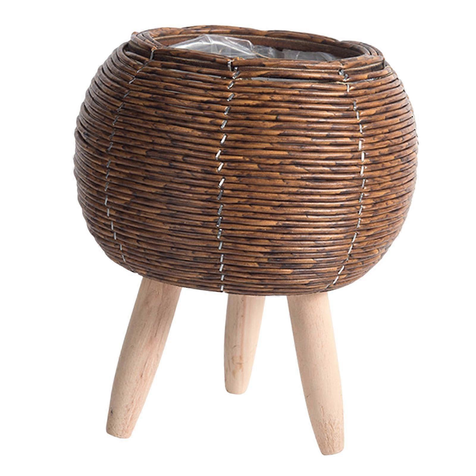 Plant Basket with Stand Basket Planter Modern Stable Rustic Display Flower Pot, Ball Dark Brown