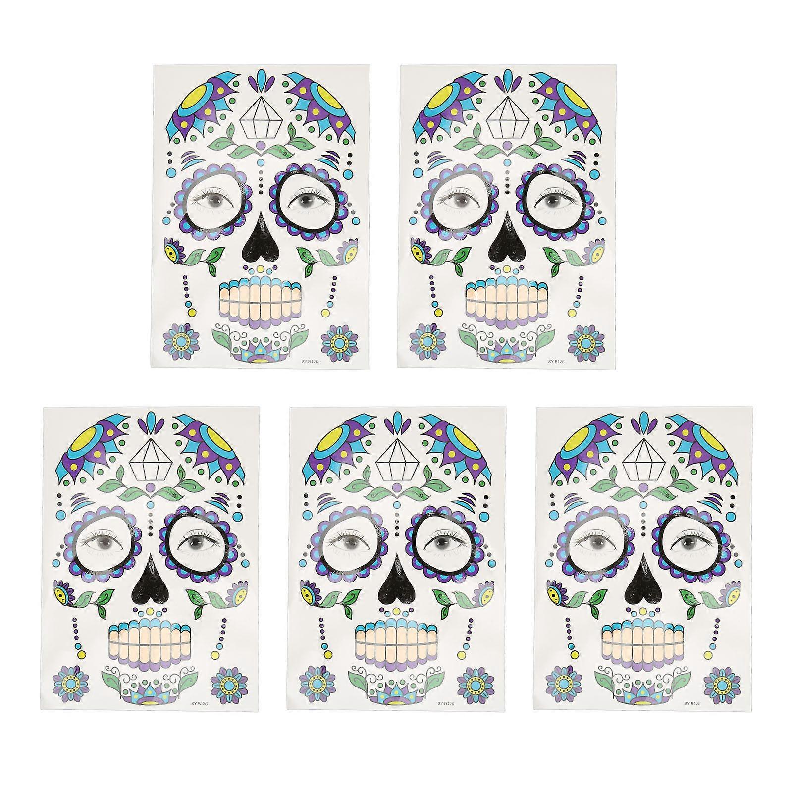 5 Sheets Skeleton Face DIY Clear Pattern Skin Friendly Temporary Skull Face Tattoo for Halloween
