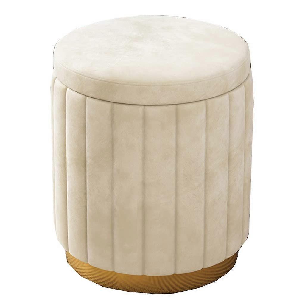 Velvet Round Storage Ottoman, Modern Upholstered Footrest for Couch, Foot Stool with Storage